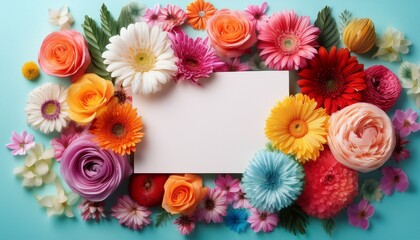 a birthday card surrounded by an array of colorful flowers with a whimsical twist