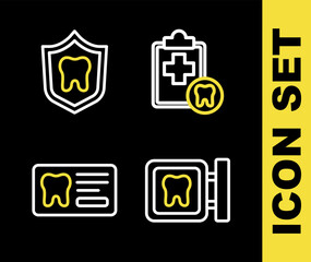 Set line Dental card, clinic location, and protection icon. Vector