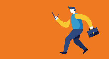Busy professional on the move, holding a briefcase and symbolizing time. Represents urgency, deadlines, and efficient work.