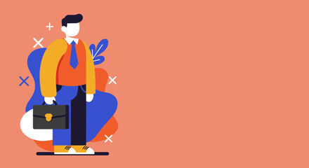 Modern illustration of a confident professional man holding a briefcase, ideal for business, career development, new job opportunities, or finance concepts.