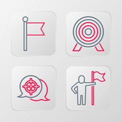 Set line Man holding flag, Target, and Flag icon. Vector