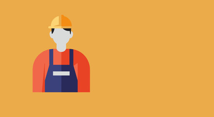 Flat design illustration of a construction worker in a hard hat and overalls. Symbolizes skilled labor, trades, industry, and professional services.