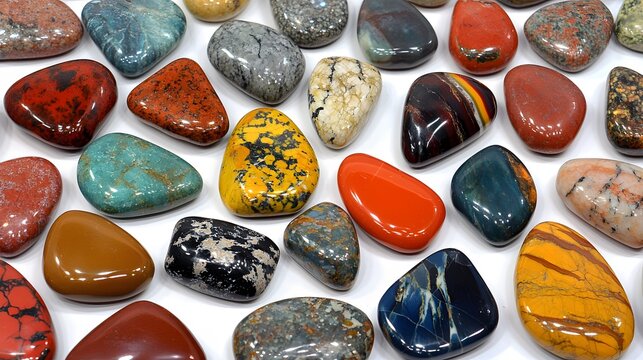 Vibrant Polished Tumbled Stones Collection, Colorful Gemstones for Crafts and Healing - Powered by Adobe