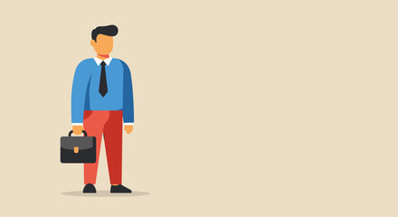 Flat design illustration of a professional businessman holding a briefcase, symbolizing career, employment, and corporate opportunities. Ideal for business concepts.