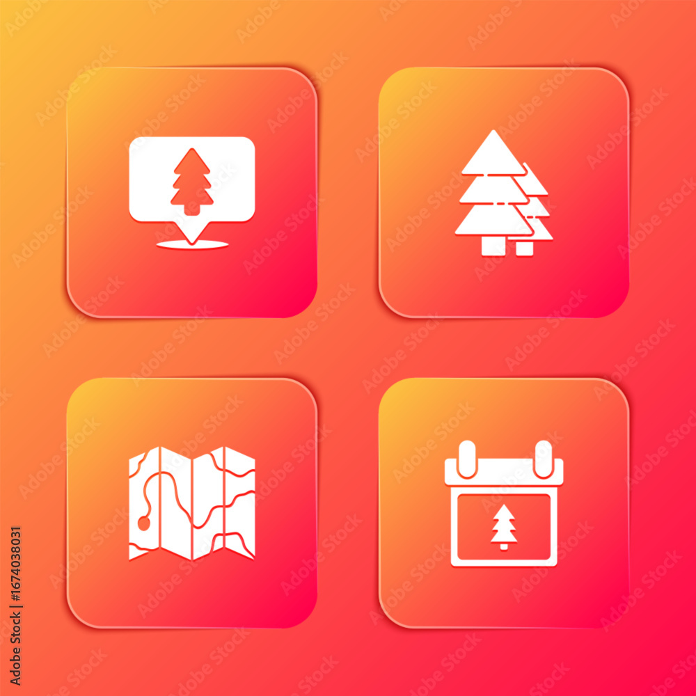Poster set location of the forest, tree, map and calendar with tree icon. vector