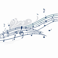 Blue musical notes and staff on white background treble clef