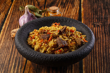Asian traditional pilaf with beef