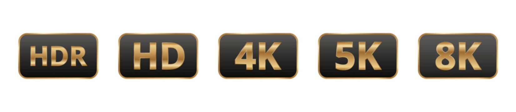 Display quality icons: hdr, hd, 4k, 5k, 8k technology symbols.