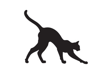 Black cat silhouette in a playful stretching pose