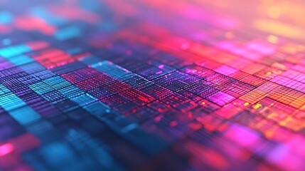 A vibrant, abstract digital landscape featuring colorful patterns, evoking a sense of technology and modernity.