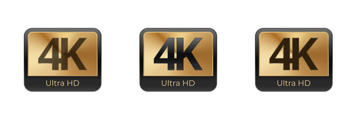Ultra hd 4k icons in gold and black design.
