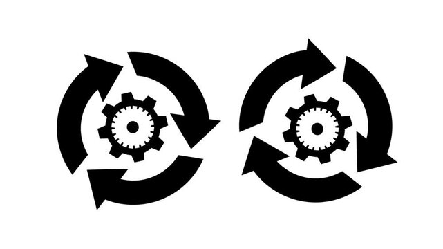 Rotating Gear with Circular Arrow Animation. Motion graphic on white background, perfect for mechanical, industrial, engineering, repair, and technology themes.
