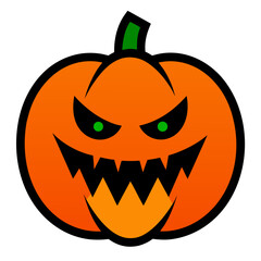 Spooky jack o lantern with green eyes and jagged mouth