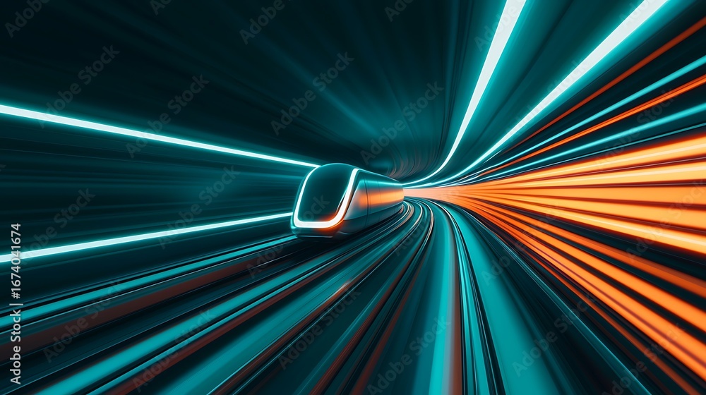 Aufkleber a futuristic train moves swiftly through a vibrant, illuminated tunnel, creating a dynamic sense of 