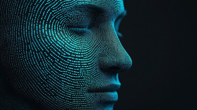 A digital representation of a human face created with intricate patterns, showcasing a fusion of technology and art.