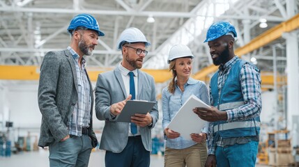 team of engineers discussing project in an office