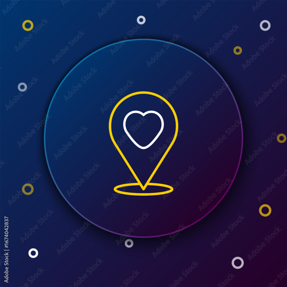 Poster line map pointer with heart icon isolated on blue background. valentines day. love location. romanti