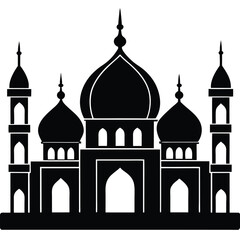 Black silhouette of a mosque with domes and minarets 6