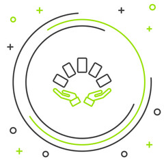 Line Hand holding playing cards icon isolated on white background. Casino game design. Colorful outline concept. Vector