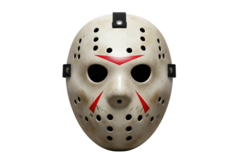 Isolated hockey mask iconic slasher killer from horror movie, spooky, fear, terror concept