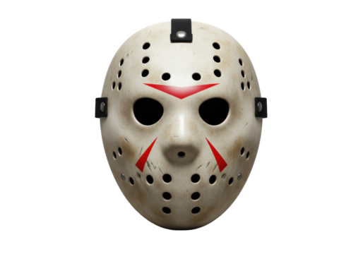 Isolated hockey mask iconic slasher killer from horror movie, spooky, fear, terror concept
