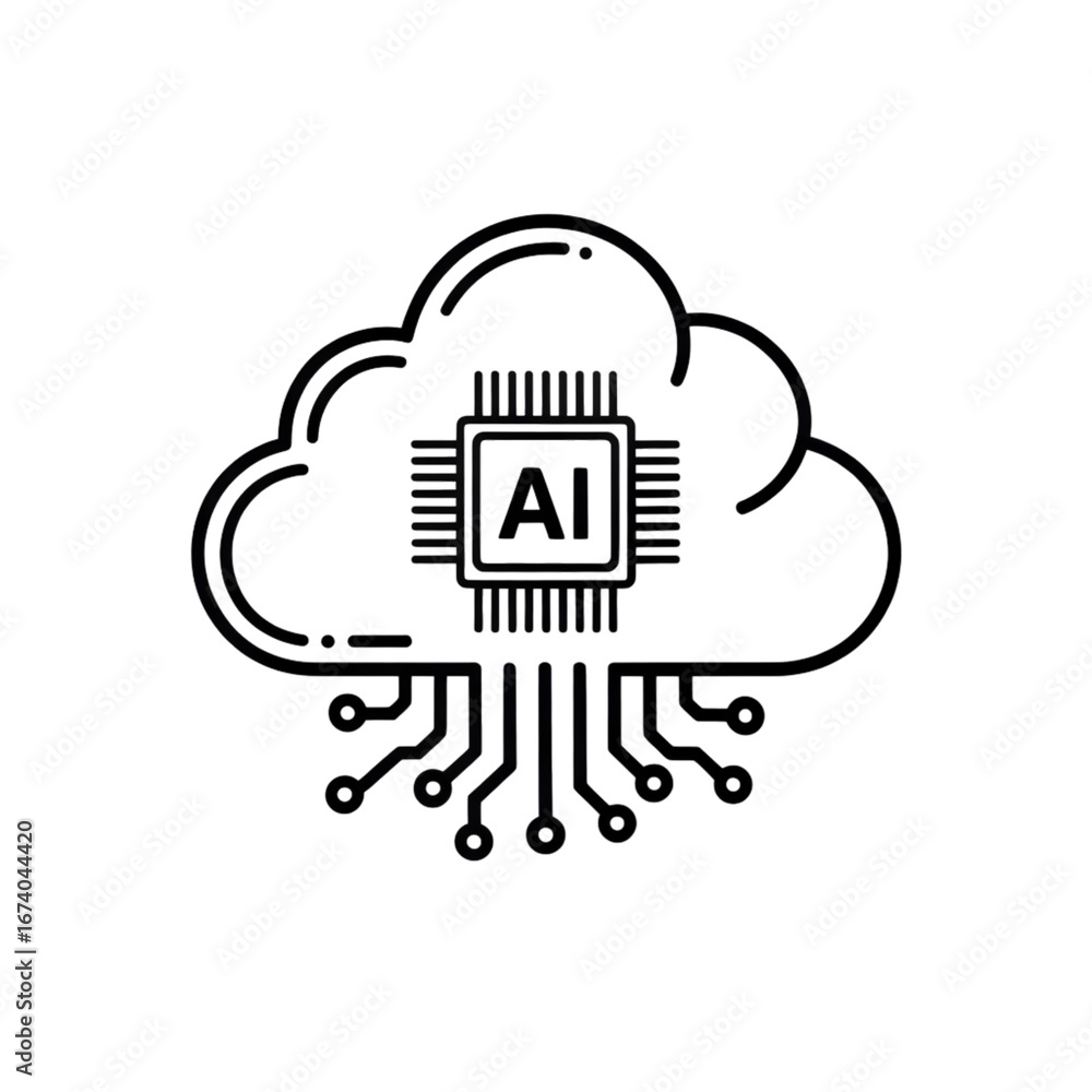 Poster cloud computing with artificial intelligence circuit, modern future technology icon