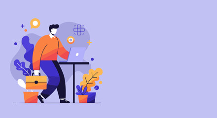 Modern professional working remotely on a laptop in a vibrant, minimalist workspace. Ideal for concepts of digital business, productivity, and career.