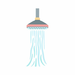 Shower Head with Flowing Water Gray and Pink Fixture Bathroom Illustration.