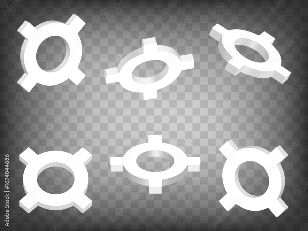 Poster set of perspective projections 3d currency symbol. sign model icons on transparent background. high 