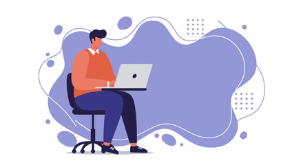 A focused man uses his laptop for remote work or online learning, embodying productivity and modern digital lifestyle. Ideal for business, education, or technology concepts.