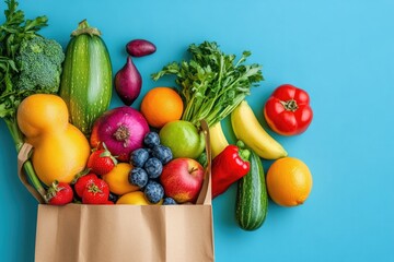 Fresh produce overflowing paper bag