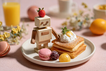 cheerful robot assistant serves breakfast to children bringing joy and excitement to moment