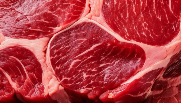 close up of raw red meat texture with intricate marbling details