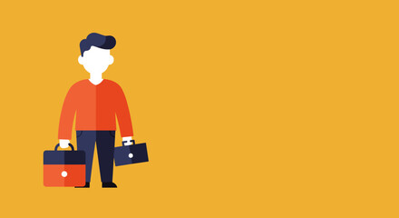 Minimalist illustration of a businessman or traveler holding two briefcases, symbolizing career, journey, professional life, or new opportunities. Ideal for business, finance, and lifestyle concepts.