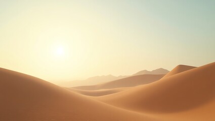 Desert landscape with rolling sand dunes and distant mountains