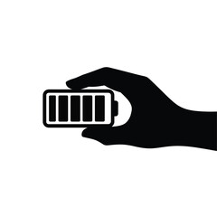 Black silhouette of a hand holding a full battery icon