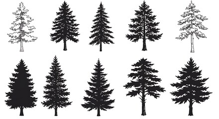 Evergreen Elegance: Hand-Drawn Pine Silhouettes