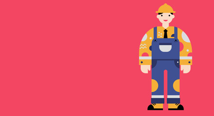 Smiling male construction worker or handyman in safety gear and overalls, representing skilled labor, building, and service industries.