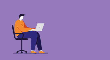 Focused man on laptop in an office chair, illustrating remote work, online learning, or business productivity. Ideal for technology and lifestyle concepts.