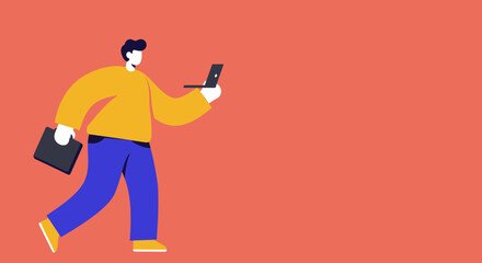Man walking with a laptop and documents, symbolizing on-the-go business, remote work, or mobile technology and communication.