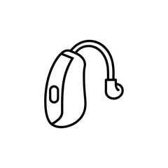 Simple line drawing of a modern behind the ear hearing aid