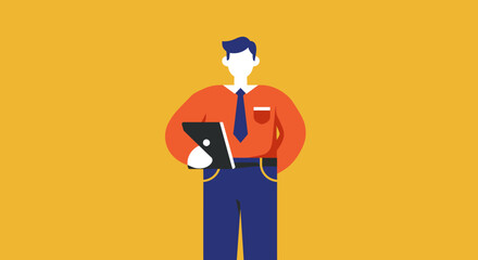 Professional man in business attire holding a digital tablet, symbolizing modern work, technology, and efficient communication. Ideal for business, education, and innovation concepts.