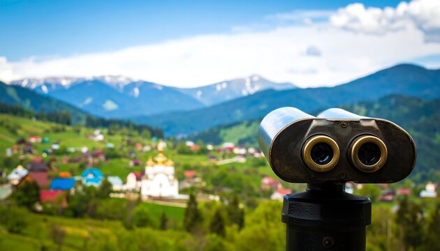 Mountain village vista through binoculars