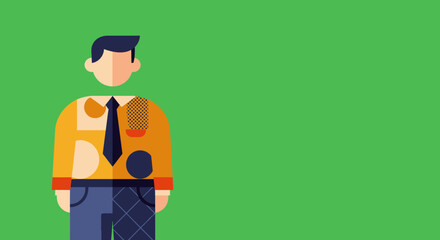 Modern flat design illustration of a businessman with copy space on a vibrant green background, perfect for corporate, finance, or digital concepts.