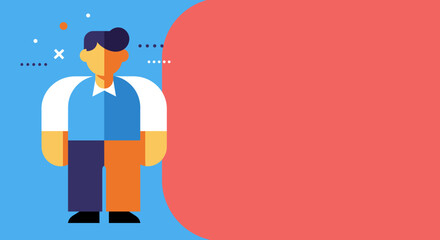 Minimalist vector illustration of a person with a colorful abstract background and ample copy space, ideal for business, marketing, or user interface design.