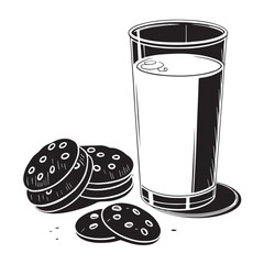 black Milk and Cookies Silhouette Vector, High Quality Illustration on White Background