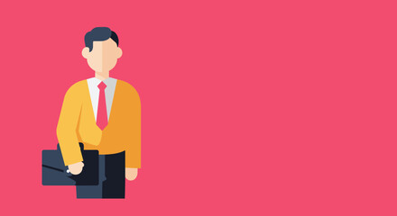 Flat design illustration of a professional businessman holding a briefcase, symbolizing corporate success, career, and ambition. Ideal for business, finance, and professional services.