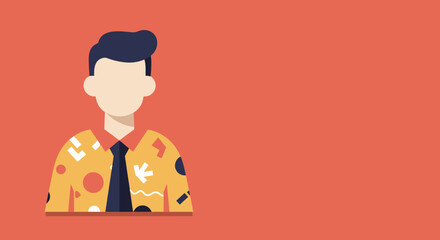 Modern vector illustration of a man with a patterned shirt and tie on a solid background. Ideal for business, profile pictures, or abstract concepts.