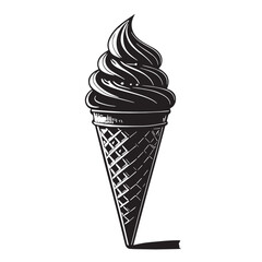 black Ice Cream Cone Silhouette Vector, High Quality Illustration on White Background