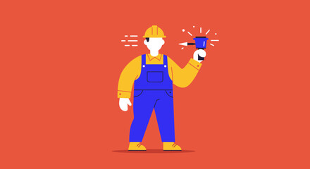 Professional worker in safety gear, operating a power tool. Depicts construction, renovation, and skilled labor concepts.